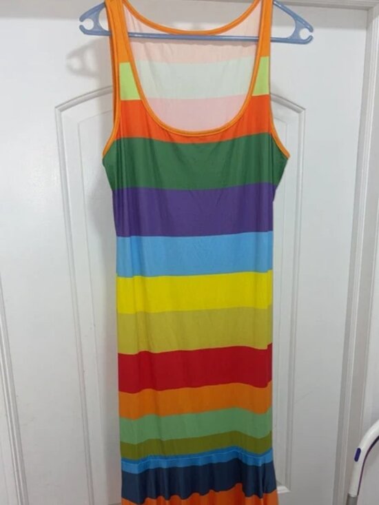 Dresses & Skirts - SHEIN Curve Rainbow Striped Maxi Dress 0XL